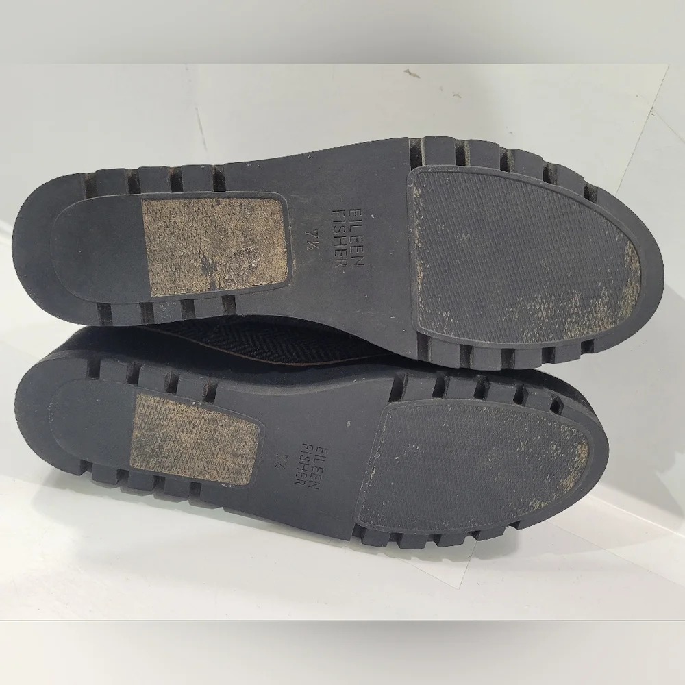 EILEEN FISHER EDDY LACE UP PLATFORM TWEED HERRINGBONE OXFORD LOAFER SHOE 7.5 A11 - Picture 12 of 13
